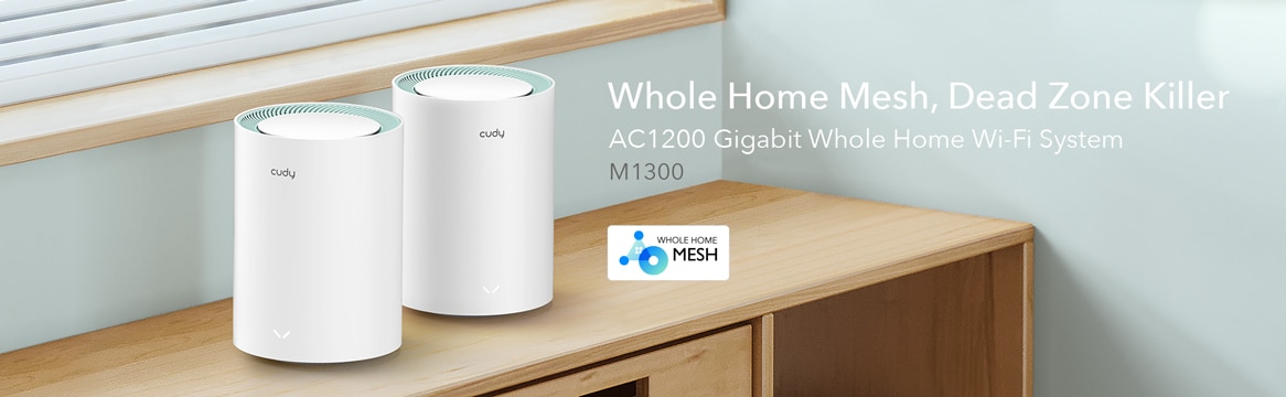 Cudy M1300 AC1200 1200mbps Gigabit Whole Home Mesh WiFi Router (2 Pack)