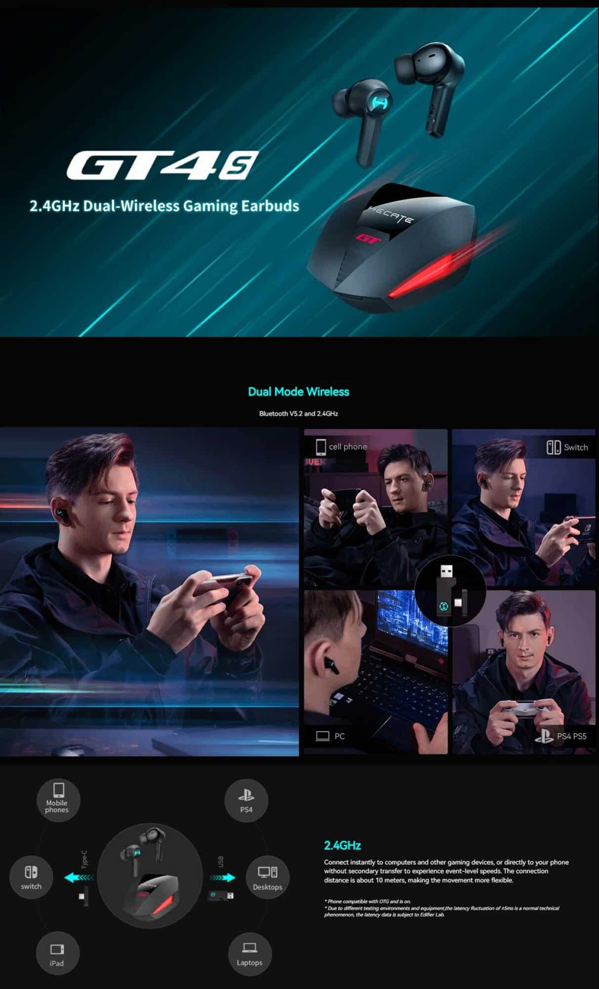 Edifier GT4 S Ultra-Low Latency Dual Mode Wireless Gaming Earbuds price ...