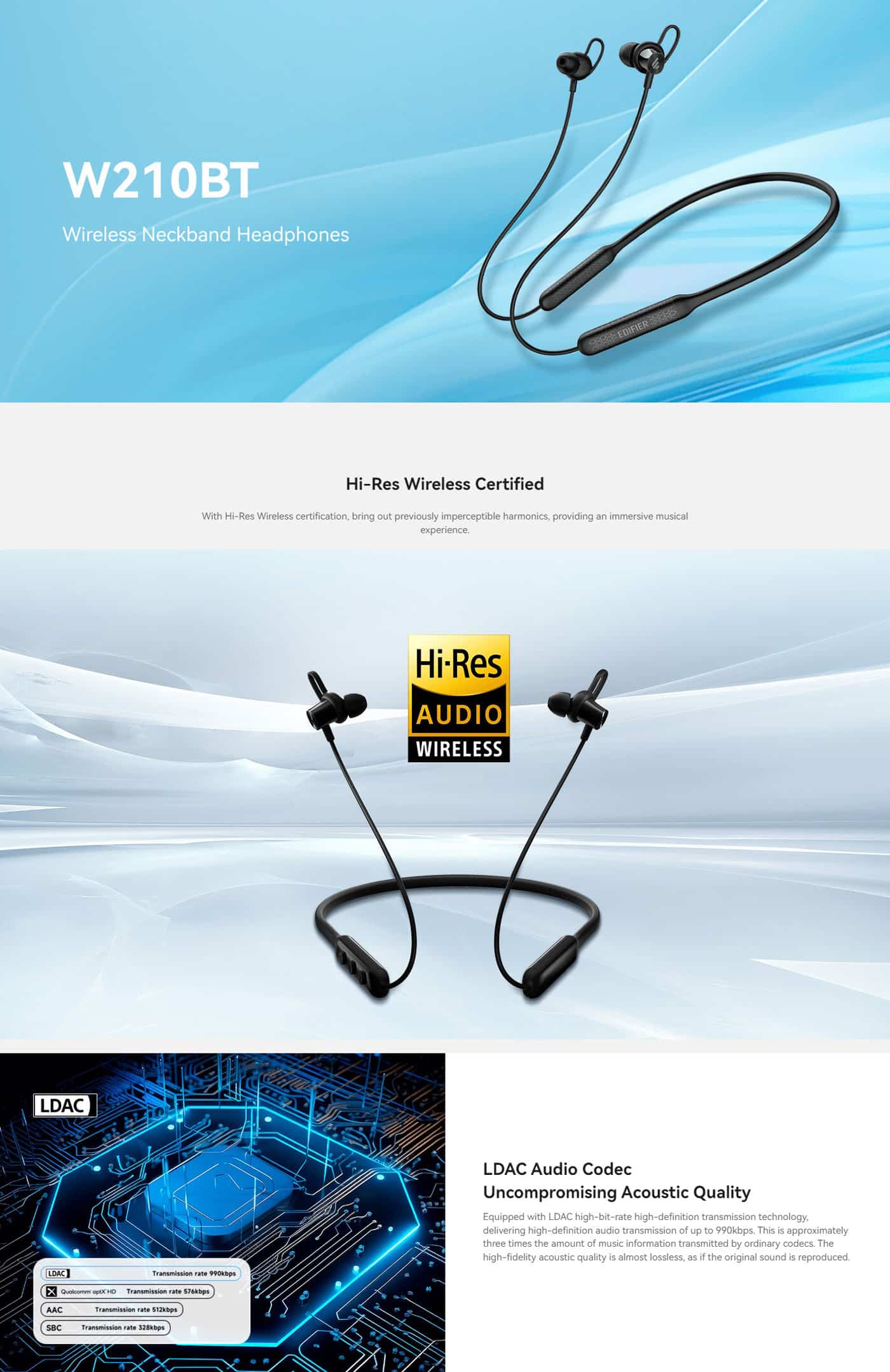 Edifier W210BT Hi Res LDAC Wireless Neckband Headphones 5