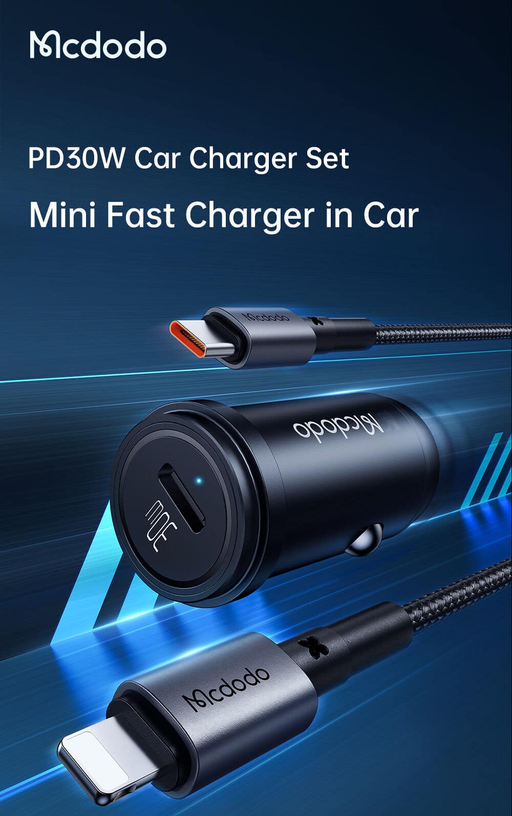 Mcdodo 749 30W PD USB C Car Charger and iP Cable Set 2