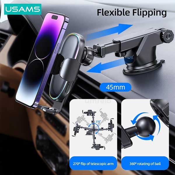 USAMS US CD187 15W Wireless Charging Car Holder With Colorful Light 2