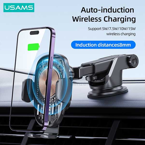 USAMS US CD187 15W Wireless Charging Car Holder With Colorful Light 3