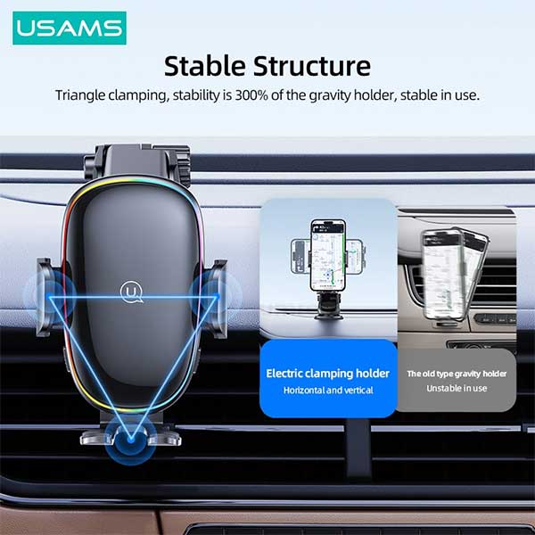 USAMS US CD187 15W Wireless Charging Car Holder With Colorful Light 4