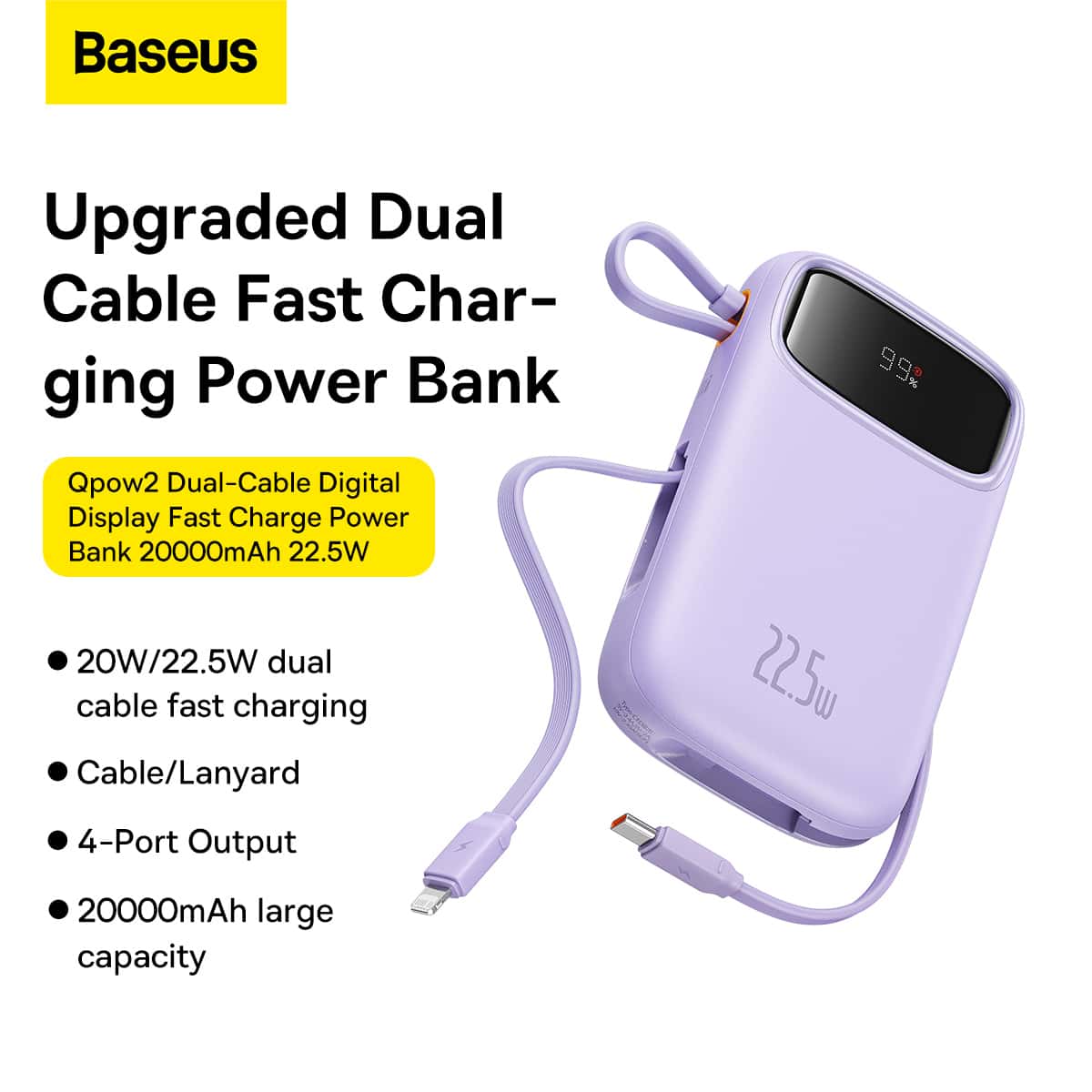 Baseus Qpow2 22.5W 10000mAh Dual Cable Digital Display Fast Charge Power Bank 5