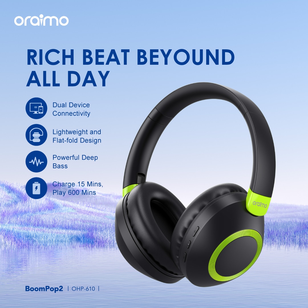 Oraimo OHP 610 BoomPop 2 Powerful Deep Bass Dual Device Connectivity Wireless Headset 3