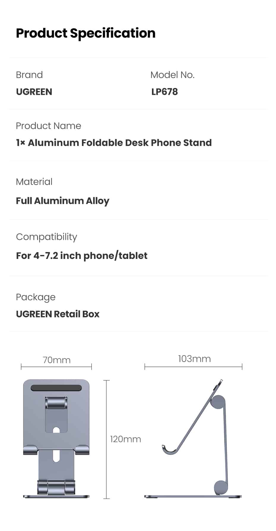 Ugreen LP678 Aluminum Foldable Desk Phone Stand 9
