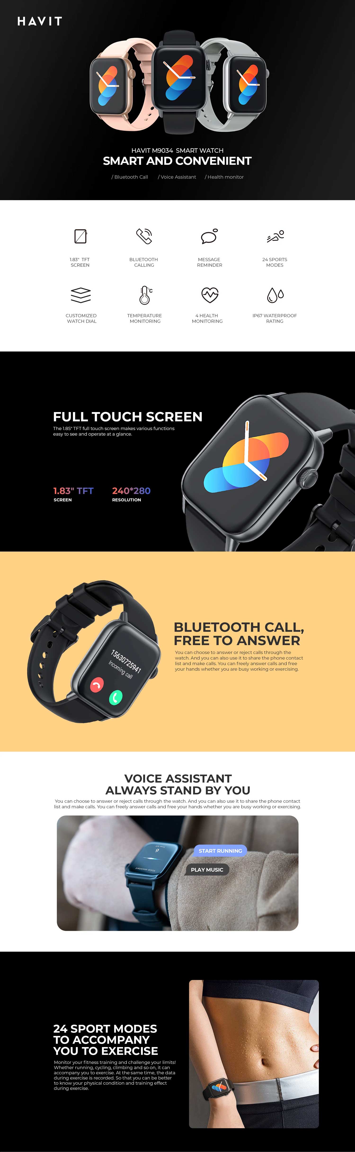 Havit M9034 Bluetooth Calling Smart Watch 6