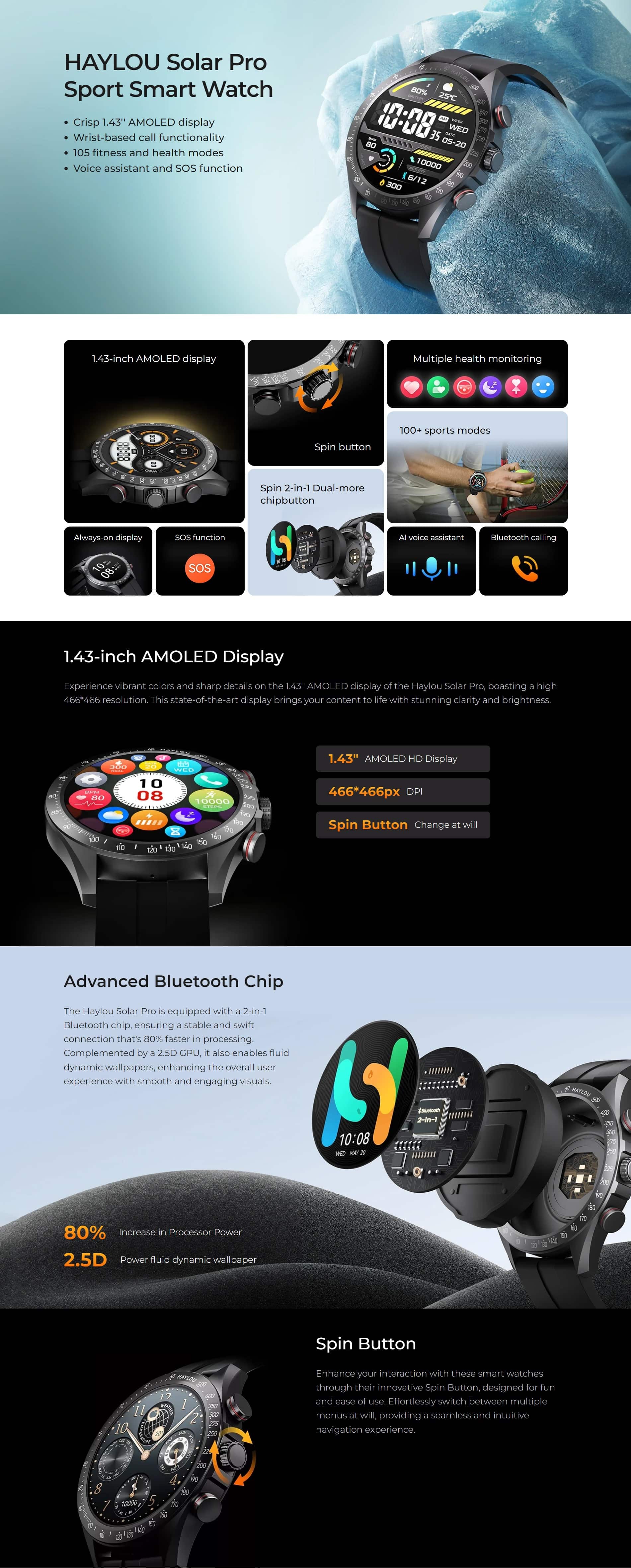 Haylou Solar Pro AMOLED Bluetooth Calling Sport Smart Watch 3 1