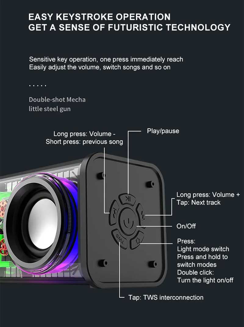 Mecha A88 10W Transparent RGB Bluetooth Speaker 12