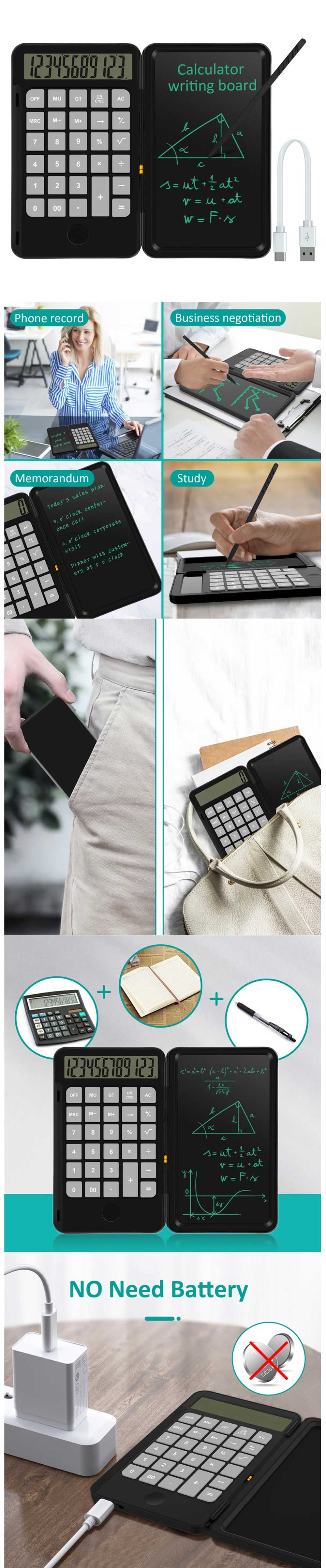 Rechargeable Calculator with 6.5 Inch LCD Notepad Pen 1