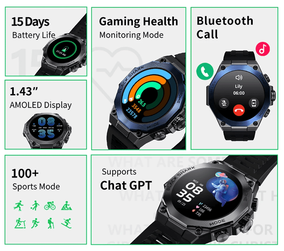 Black Shark S1 Pro AMOLED Calling Smart Watch 3 9