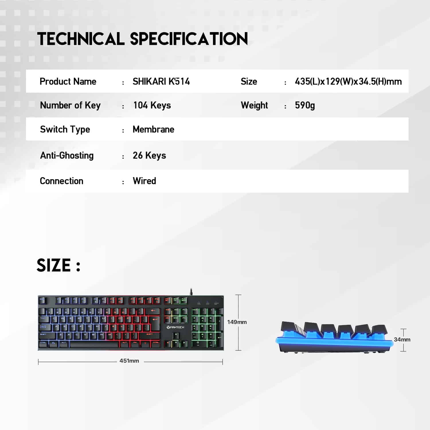 Fantech K614L Fighter III RGB Membrane Gaming Keyboards 11
