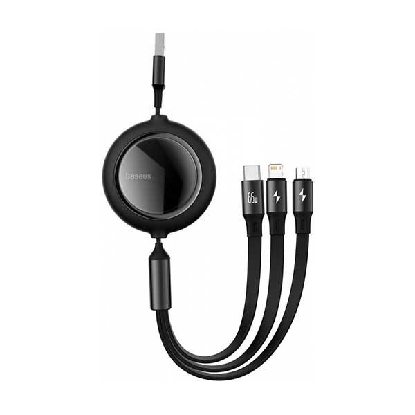 Baseus Miror Series II 66W Retractable 3-In-1 Fast Charging Data Cable USB To M+L+C