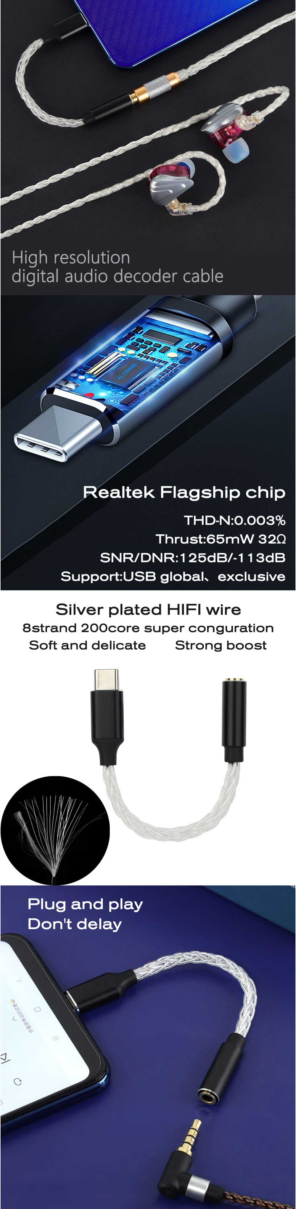 Jcally JM04PRO Realtek ALC5686 USB Type-C to 3.5mm DAC Dongle