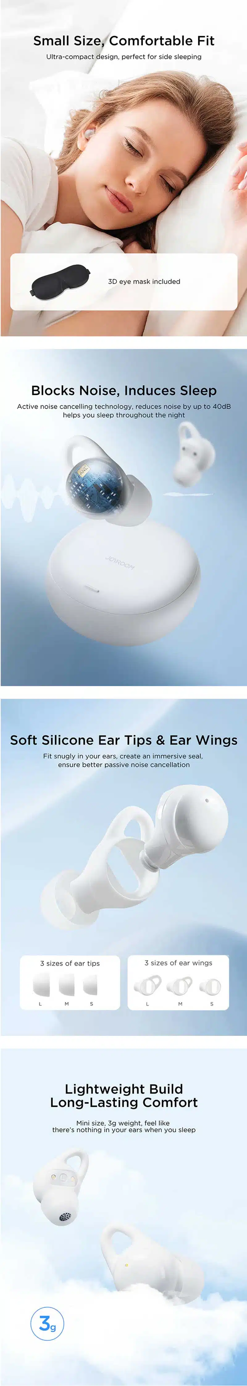 Joyroom Cozydots Series JR-TS2 True Wireless Sleep ANC Earbuds