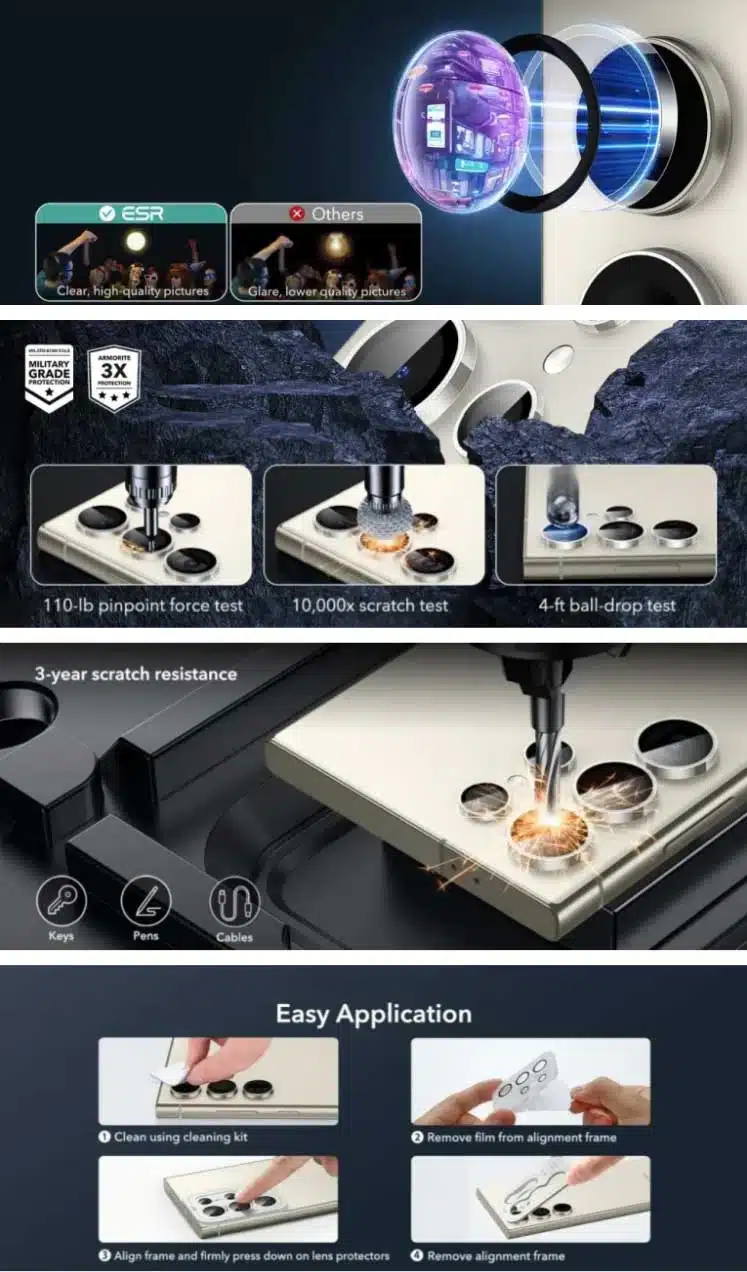 ESR Samsung Galaxy S24 Ultra Camera Lens Protector Scratch-Resistant Ultra-Thin Tempered Glass