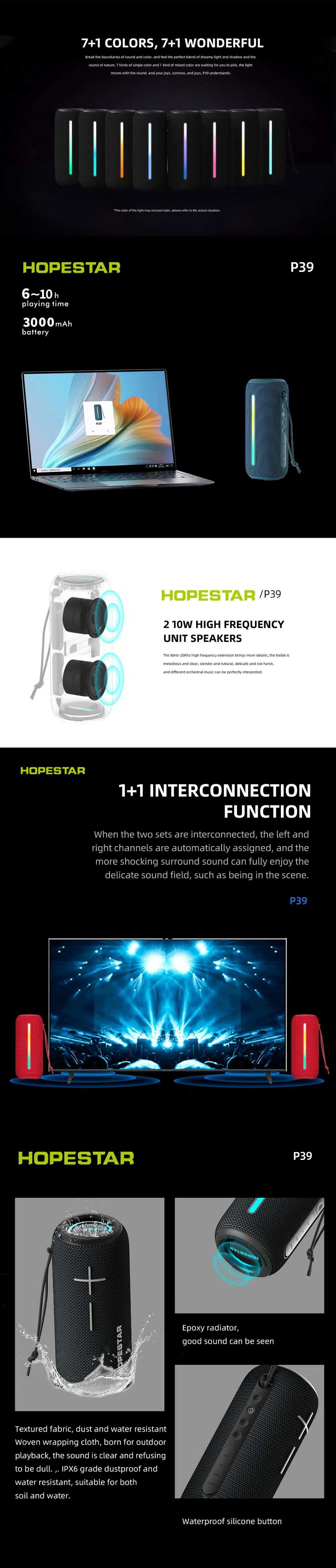 HOPESTAR P39 Portable Outdoor Bluetooth Speaker