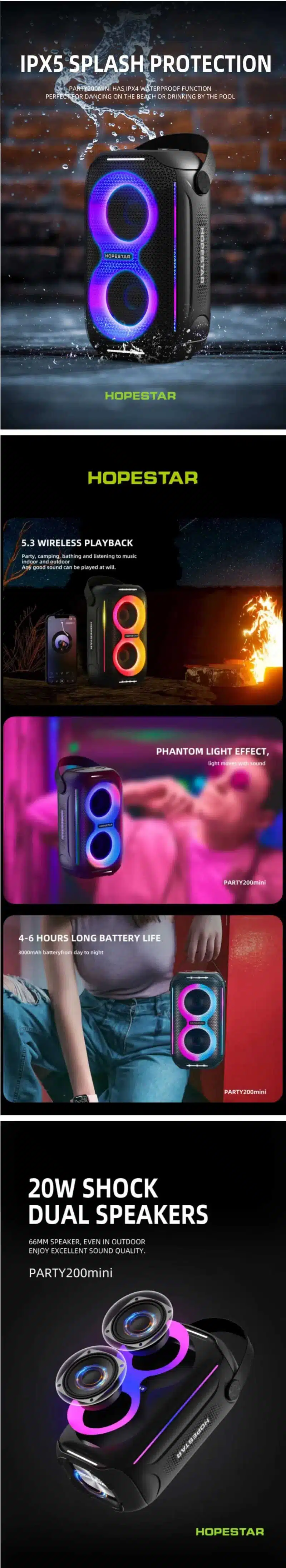 HOPESTAR Party 200 Mini 20W Outdoor Bluetooth Speaker