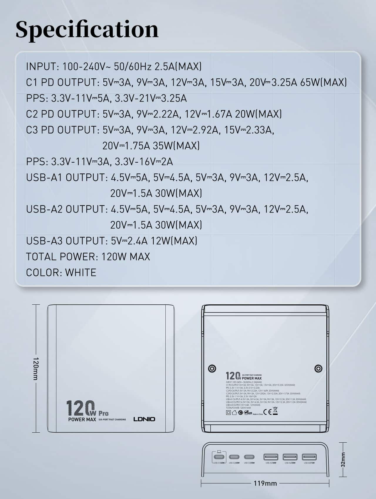 LDNIO Q605 120W Multi ports Desktop Charging Station 13