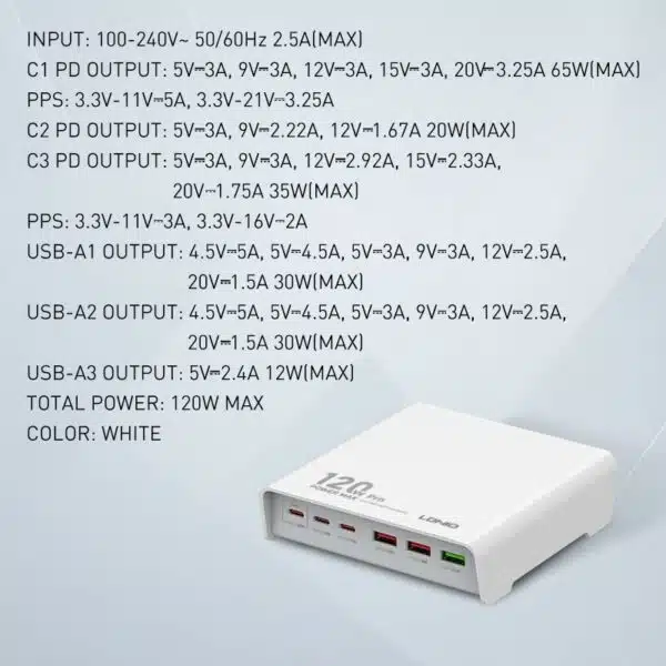 LDNIO Q605 120W Multi-ports Desktop Charging Station - Image 8