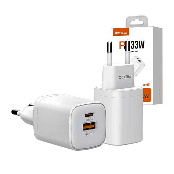 RECCI RC60E PD33W Dual Port Fast Wall Charger