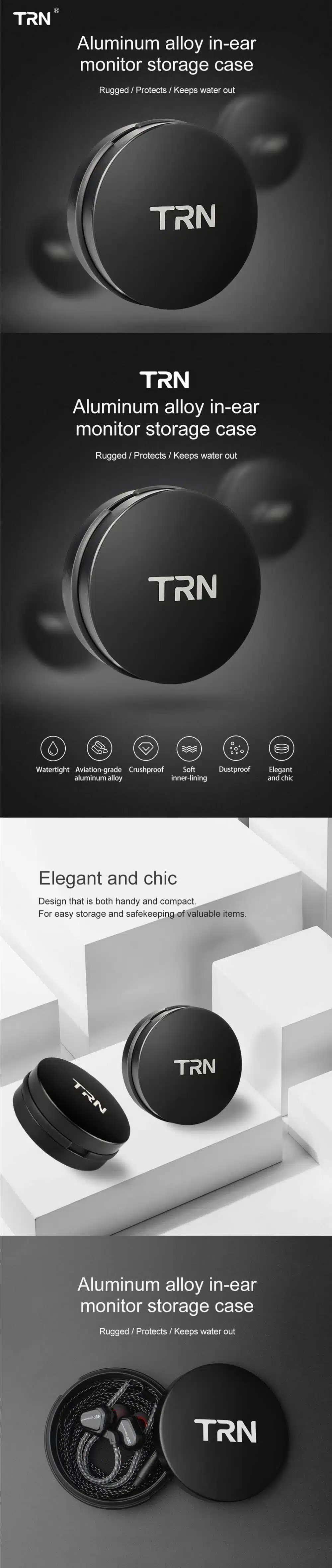 TRN Round Metal Portable Earphone Storage Box