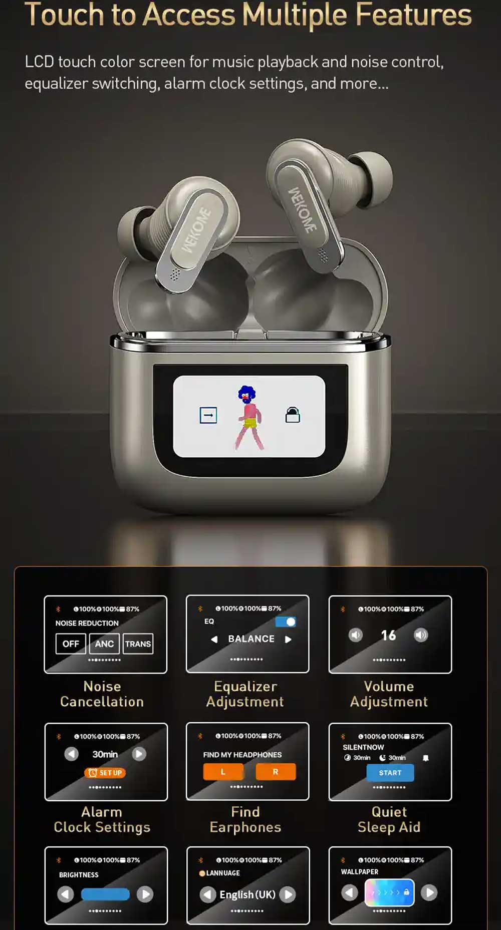 WEKOME Beluga S9 Noise Cancelling Earbuds with Smart LCD Screen 7