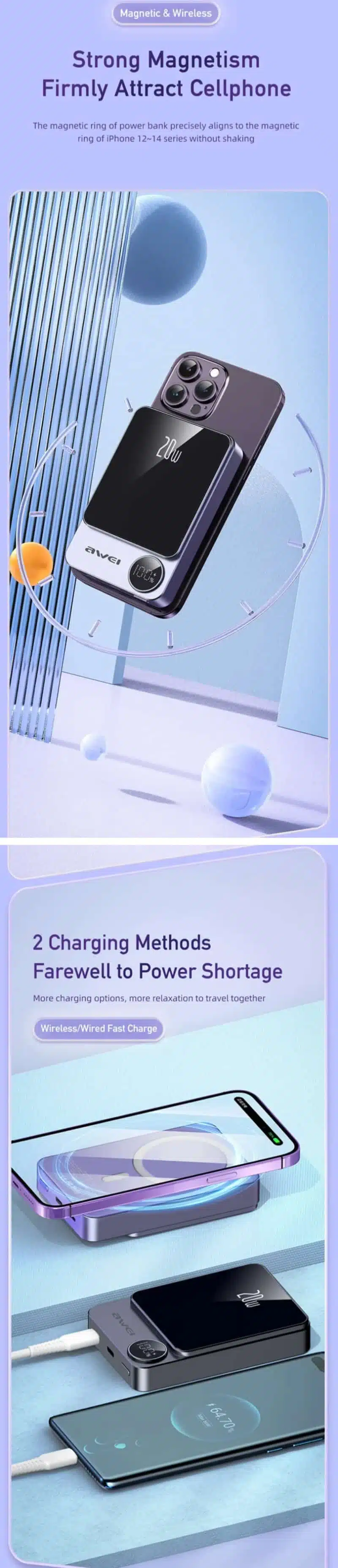 Awei P39K 10000mah 20W PD Wireless Magnetic PowerBank