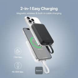 Baseus 30W 10000mAh Magnetic Mini Wireless Power Bank With Built-In Type-C Cable