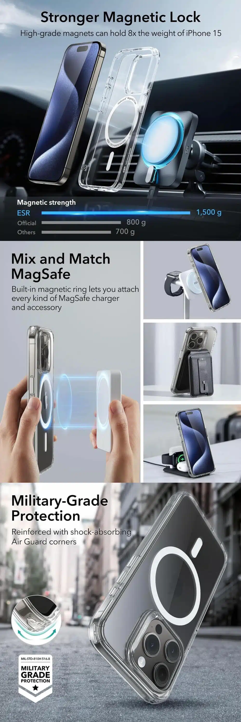 ESR iphone 15 Pro/15 Pro Max Classic Hybrid Case (HaloLock)