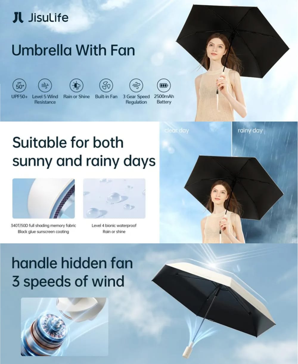 JISULIFE FA52 Umbrella With Cooling Fan 5