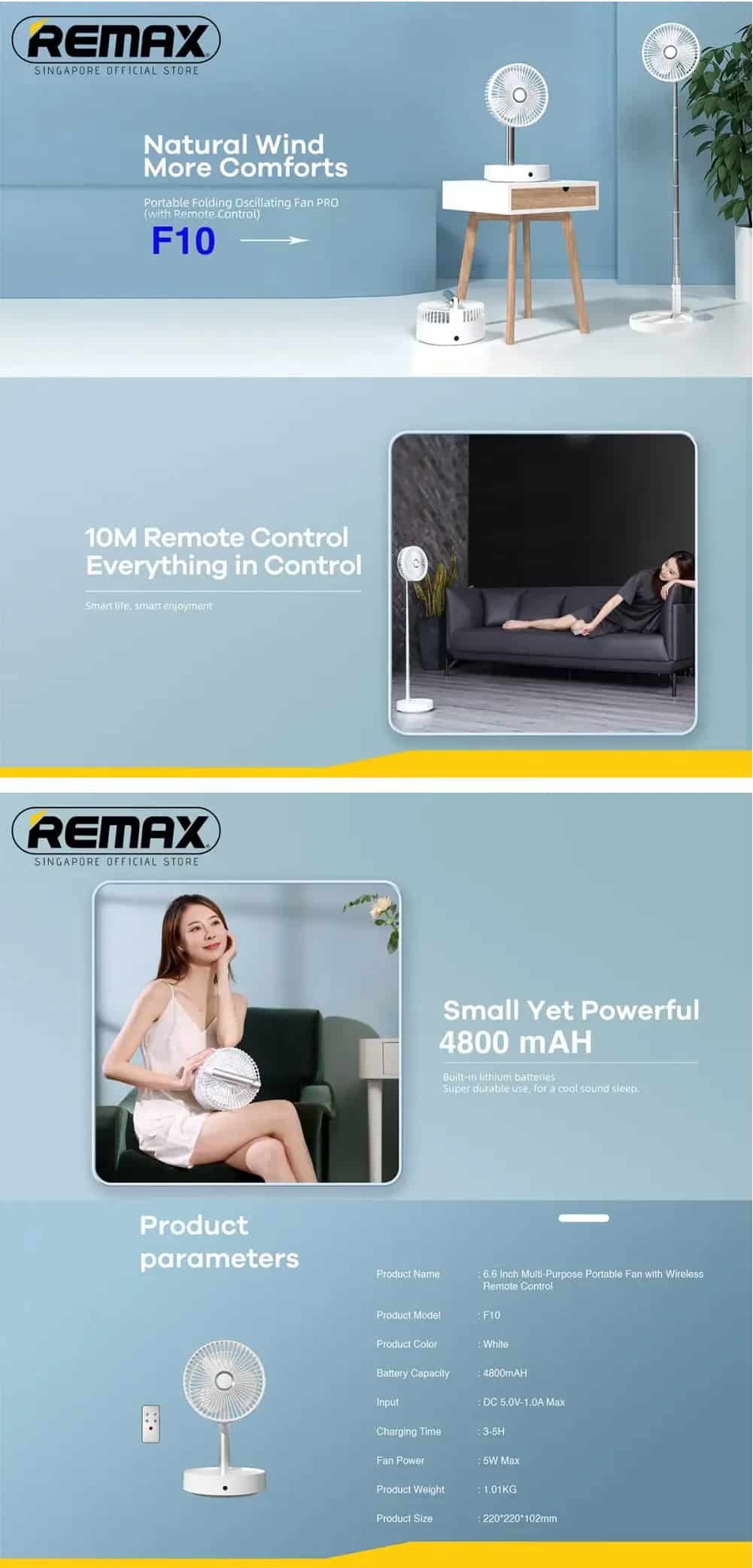 Remax F10 6.6-inch Multi-purpose Portable Fan