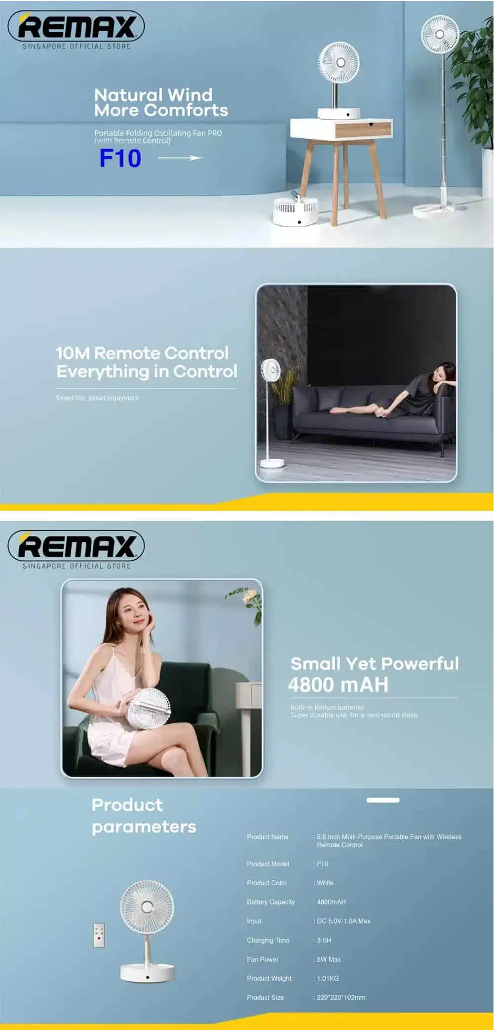 Remax F10 6.6-inch Multi-purpose Portable Fan