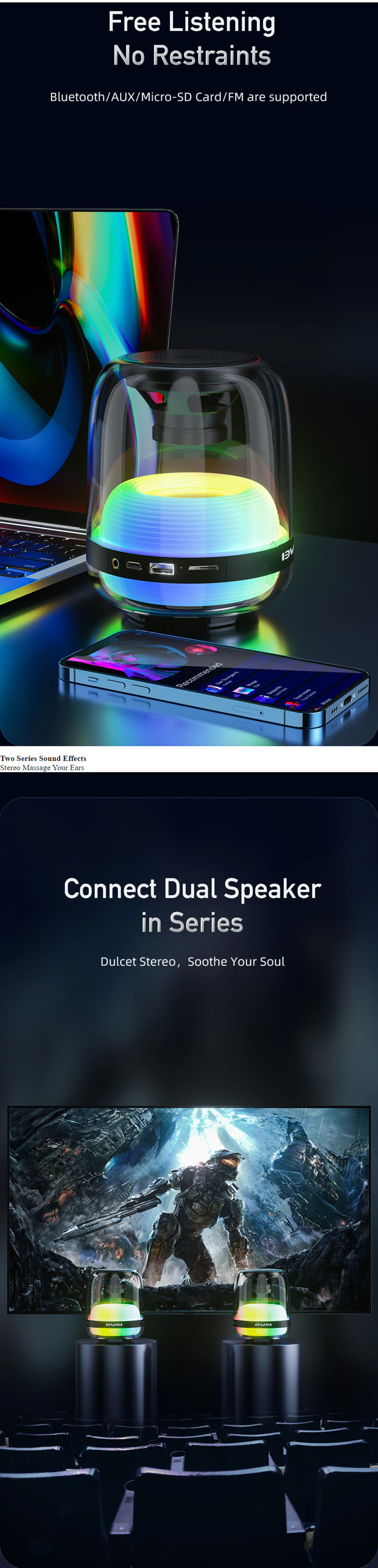 Awei Y386 8W RGB Mini Portable Bluetooth Speaker