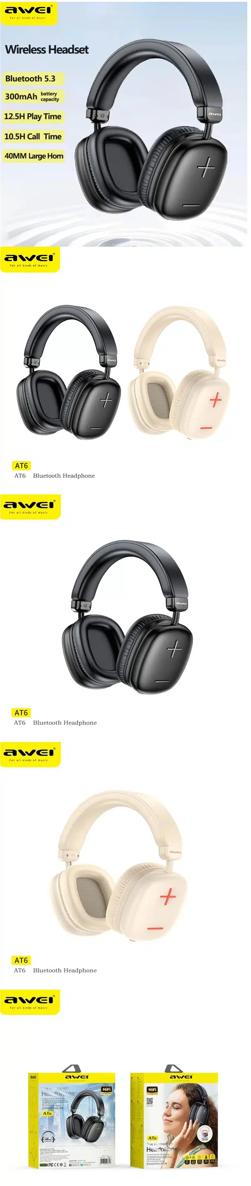 Awei AT6 Wireless Bluetooth Overhead Headphone