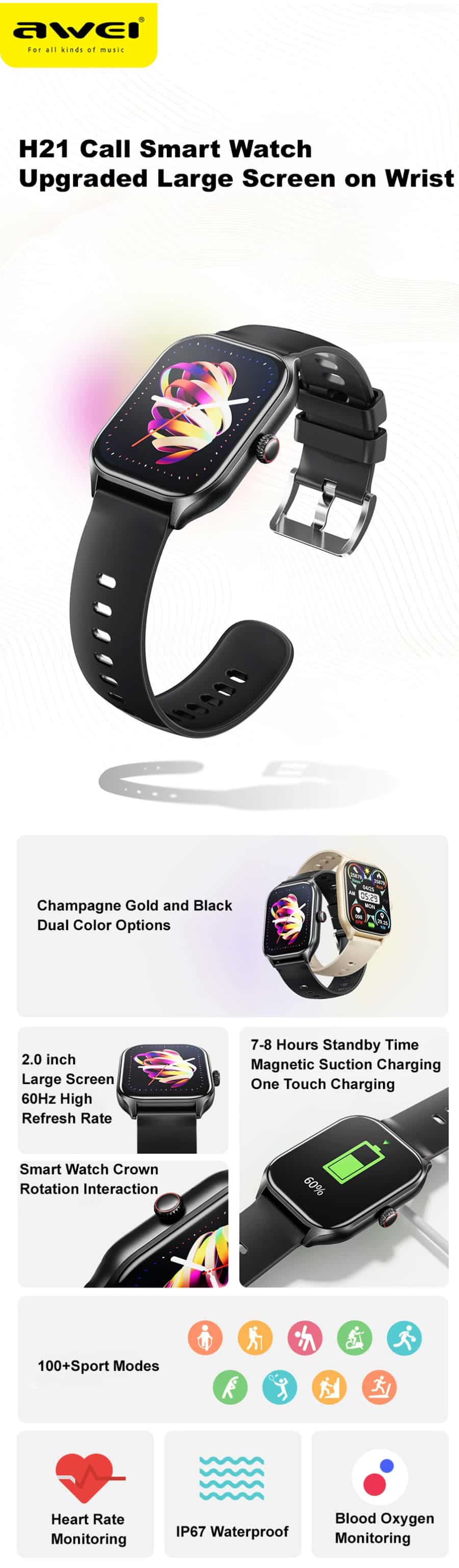 Awei H21 Bluetooth Calling Smartwatch