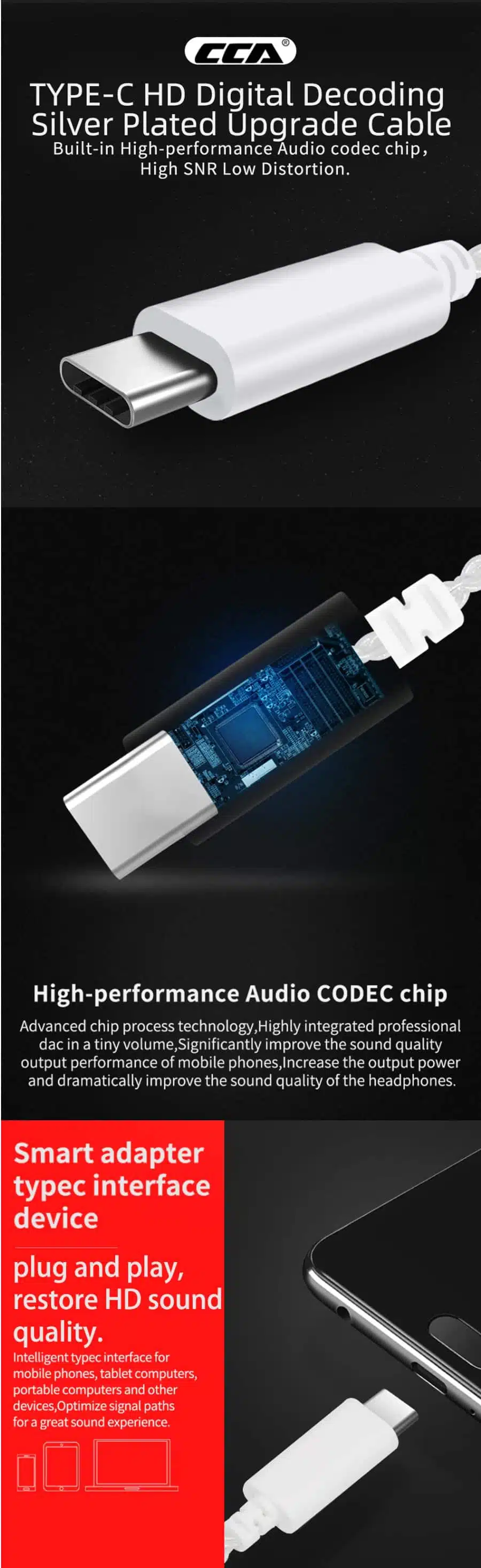 CCA Type-C Silver Plated Cable Without Mic