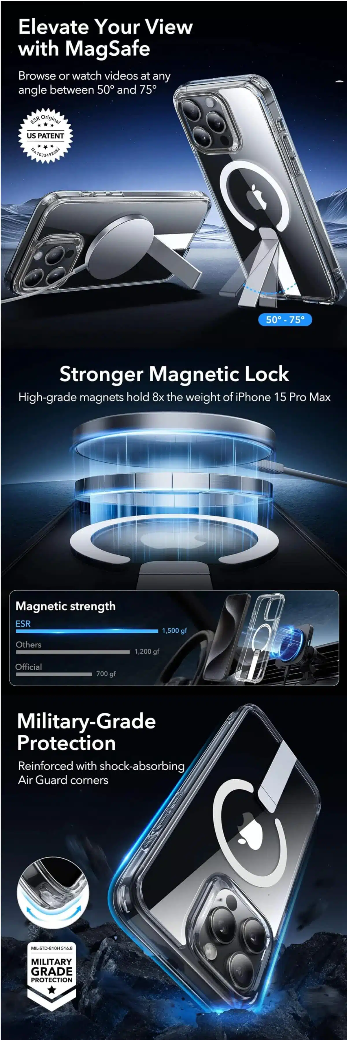 ESR iPhone 15 Pro Max Boost Flickstand Case (HaloLock)