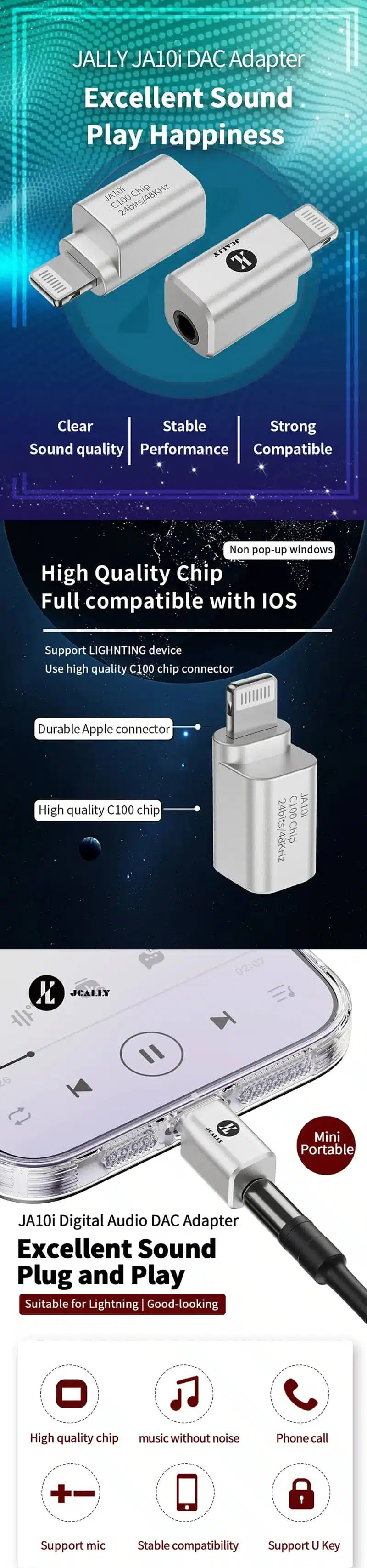 Jcally JA10i Lightning to 3.5mm HIFI DAC Dongle