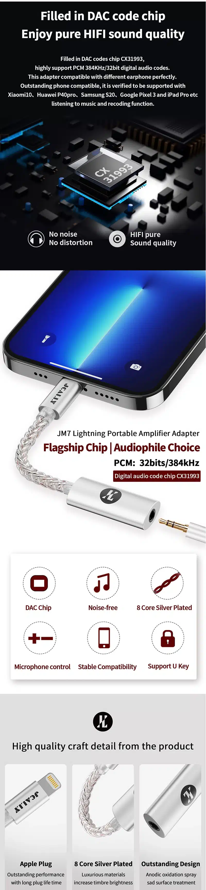Jcally JM7L Lightning to 3.5mm DAC Dongle