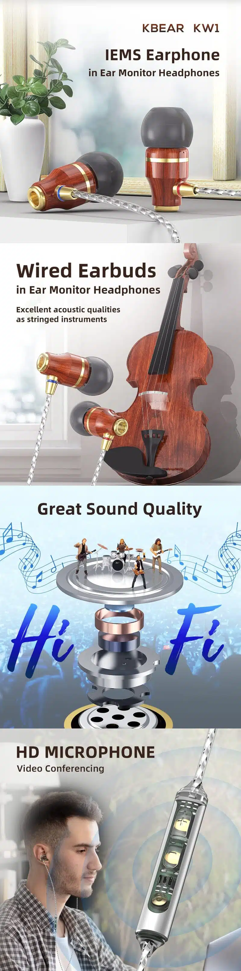 KBEAR KW1 Single DD In-Ear Hifi Wired Earphone (MIC)