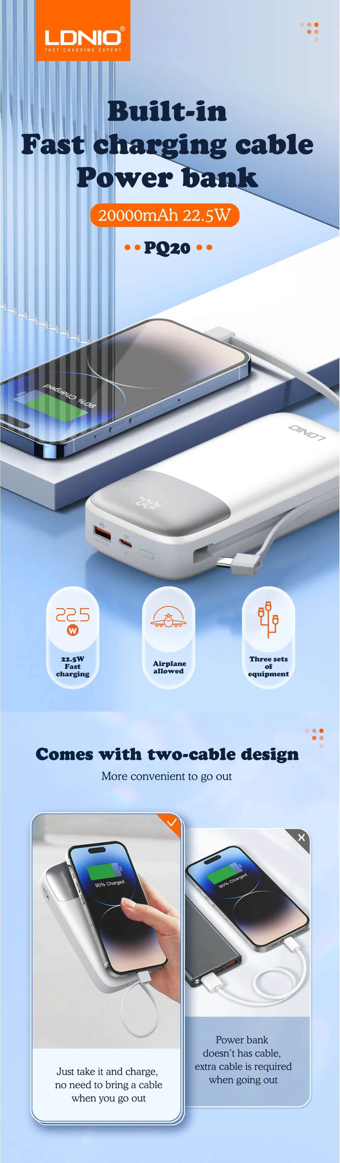 LDNIO PQ20 22.5W 20000mAh Fast Charging Power Bank