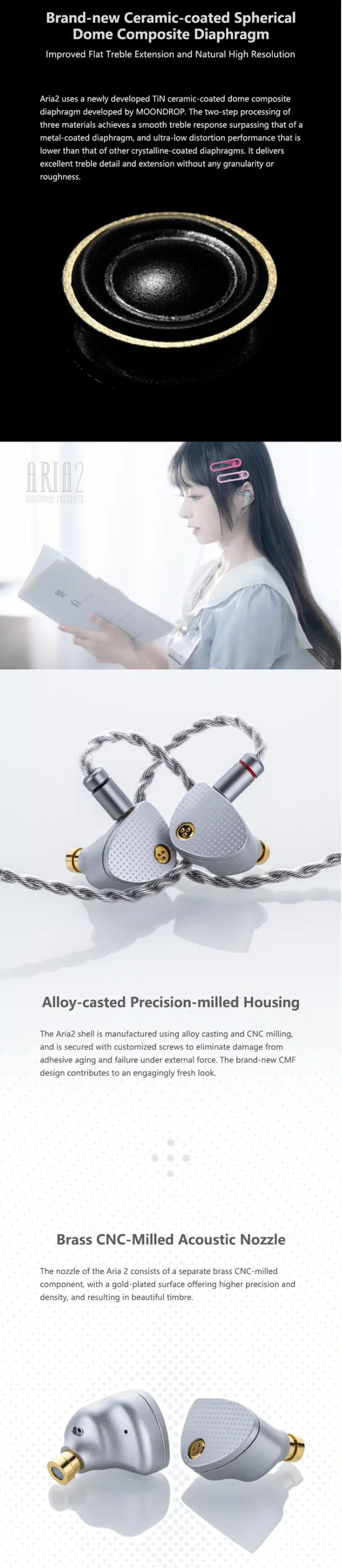 Moondrop Aria 2 Full-Field Hi-Fi Patent Dynamic Driver In-Ear Monitors