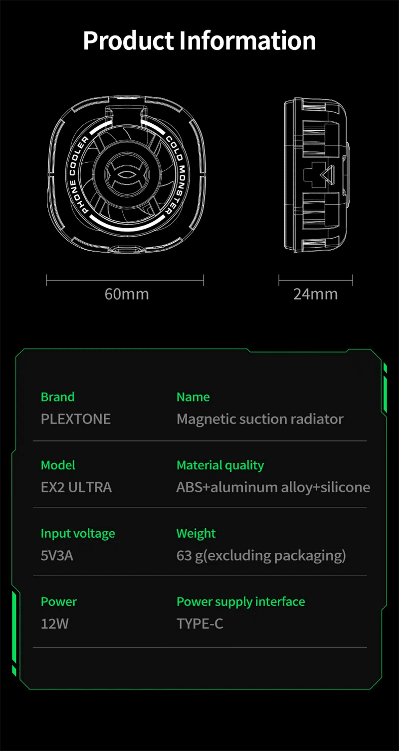 Plextone EX2 Ultra RGB Magnetic Radiator Phone Cooler 10