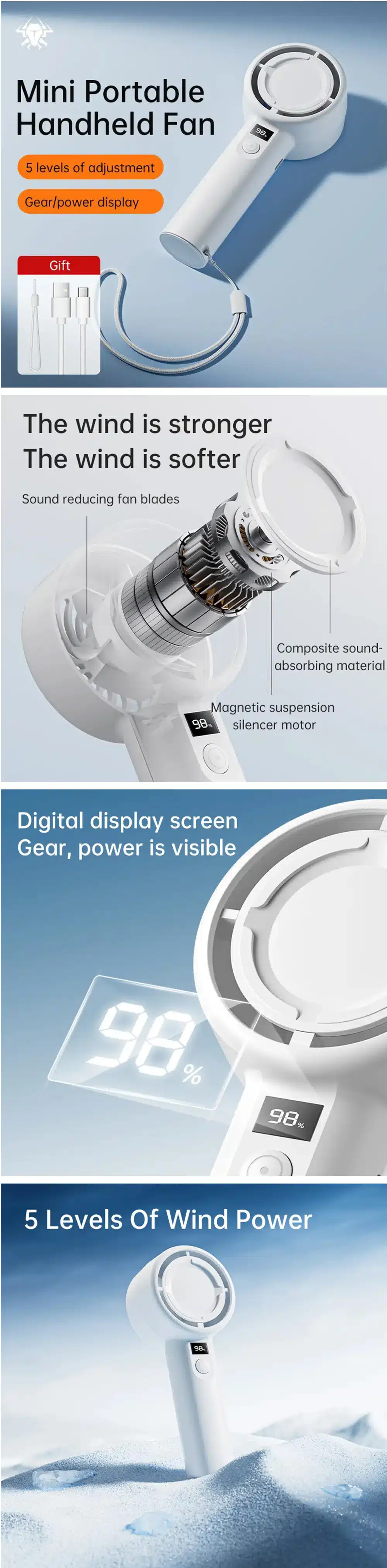 Plextone F2 5 Gear Handheld Fan With Display
