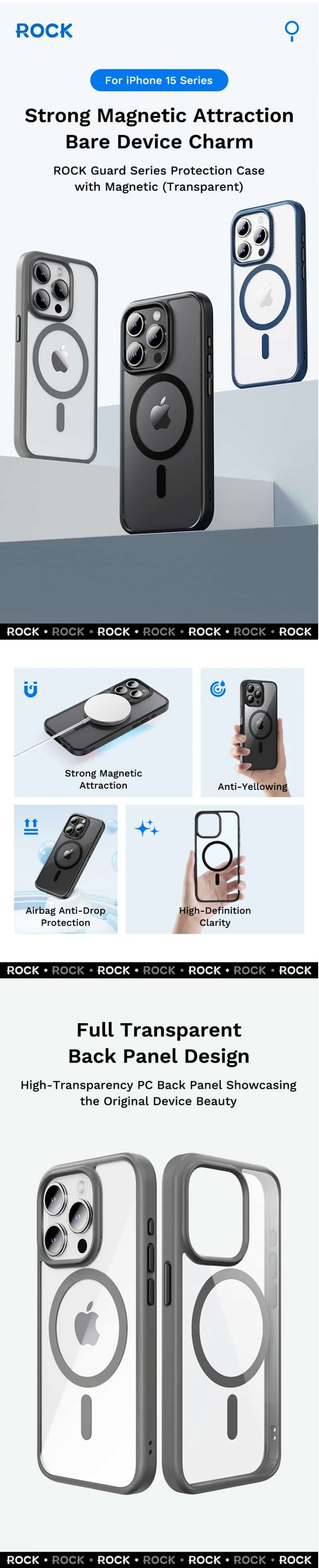 Rock iPhone 15 Pro/15 Pro Max Guard Series Magnetic Transparent Case