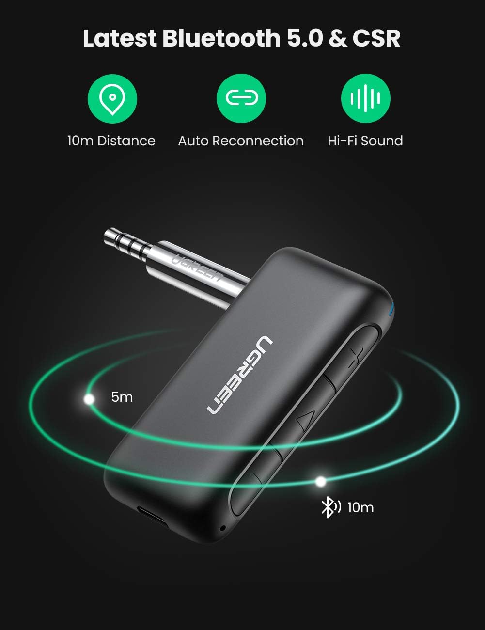 UGREEN CM276 Bluetooth 5.0 Receiver Audio Adapter 70303 2