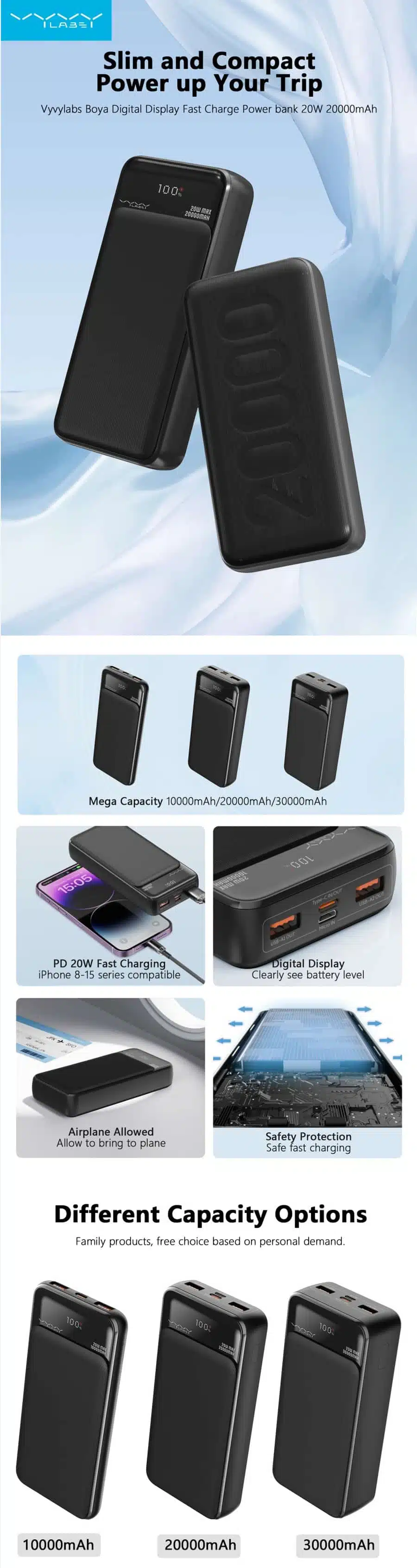 Vyvylabs VBP0220-02 Boya Digital Display Fast Charge 20000mAh 20W Power Bank
