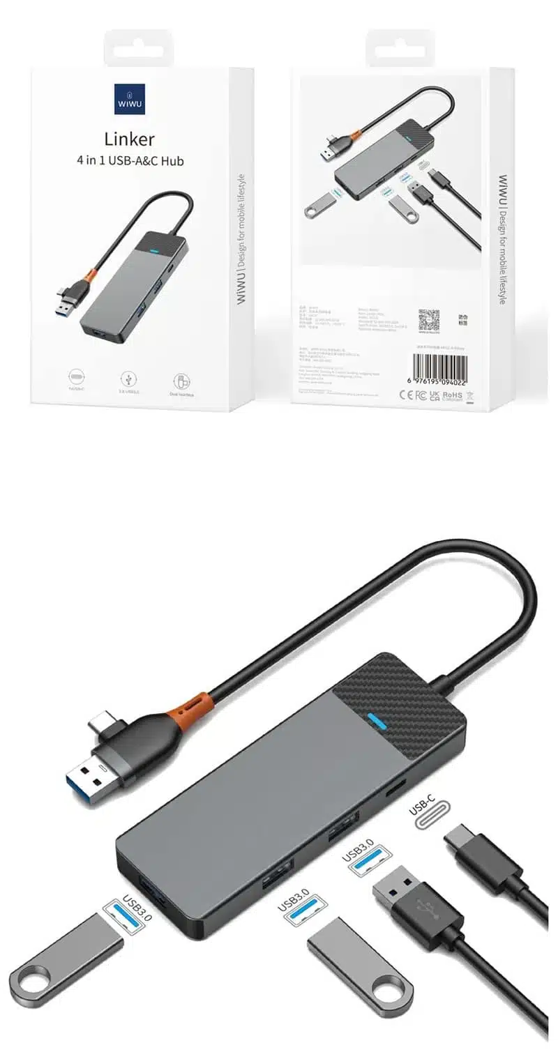 WiWU A431C Linker 4 in 1 USB-A & USB-C Hub