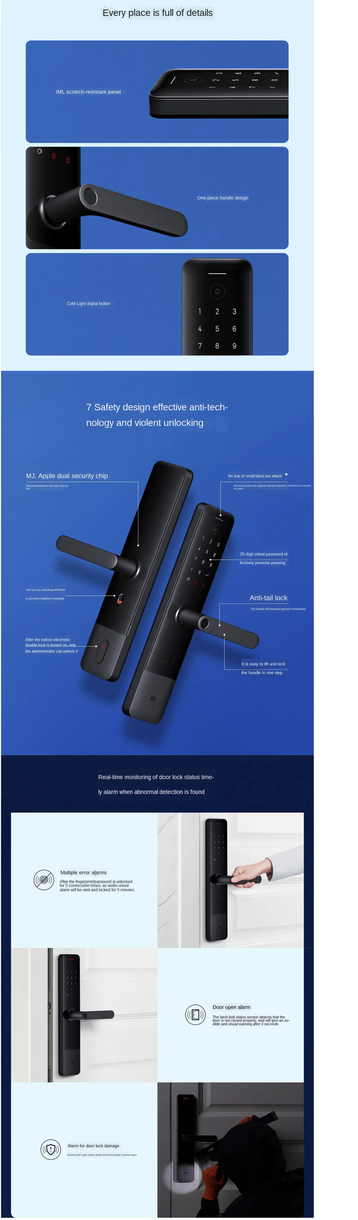 Xiaomi Mi Smart Door Lock E Fingerprint Password Alarm Work Mi Home App Control with Doorbell